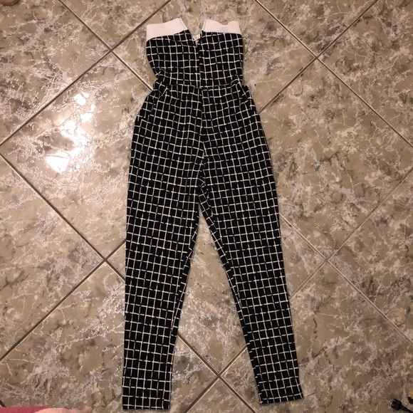 Fashion Nova Pants - Black & White strapless jumpsuit romper NWOT